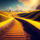 Yellow Brick Road Through Rolling Hills at Sunset