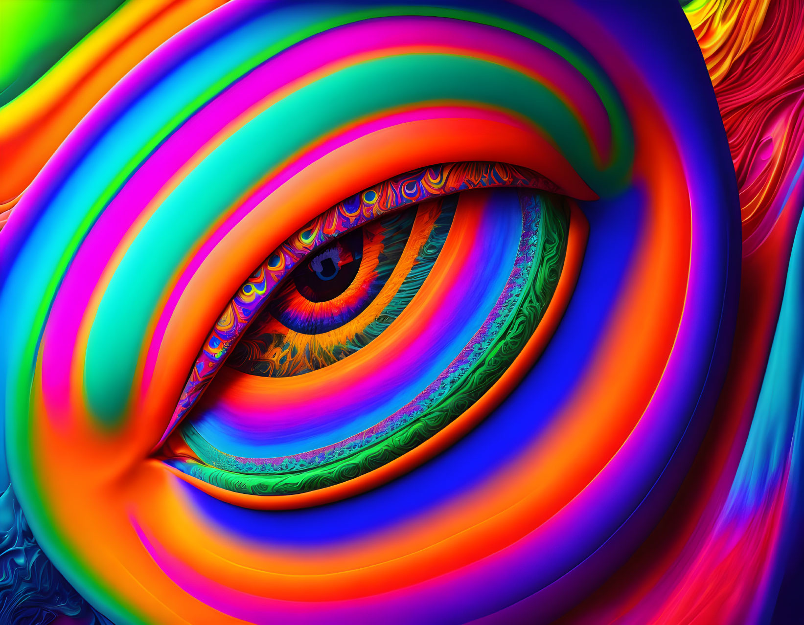 Colorful Digital Artwork: Eye in Psychedelic Rainbow Patterns