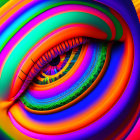 Colorful Digital Artwork: Eye in Psychedelic Rainbow Patterns
