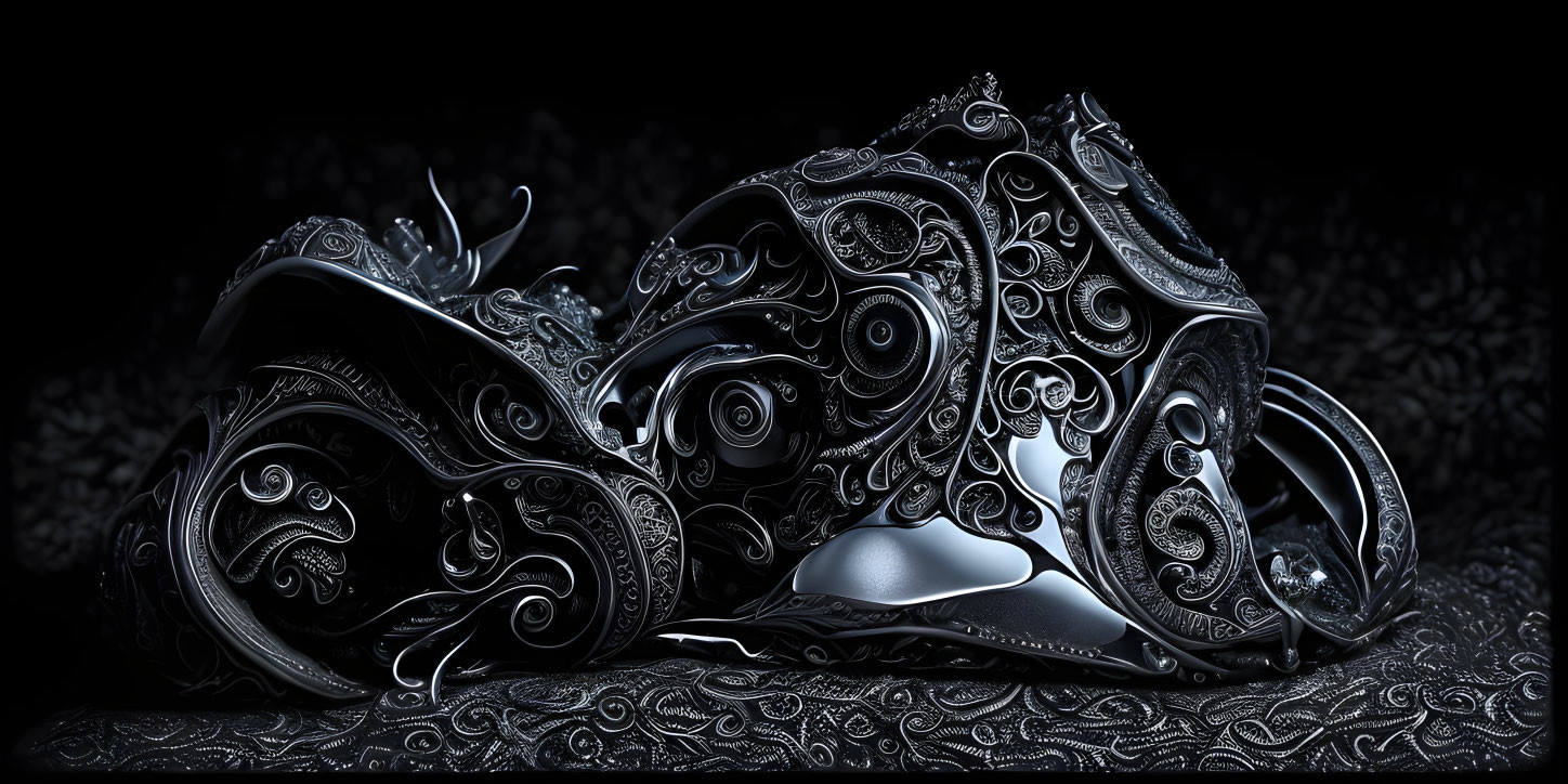 Intricate Black and Silver Ornamental Mask with Feather Detail