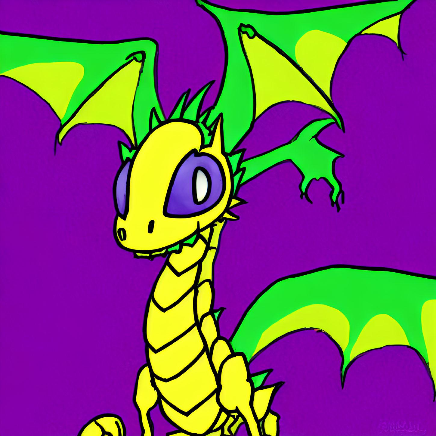 Smiling Cartoon Dragon with Yellow Scales and Green Wings