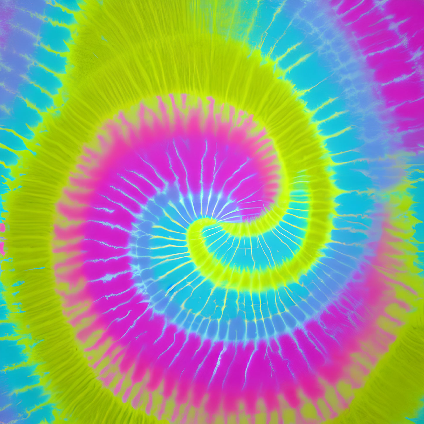 Colorful Spiral Tie-Dye Pattern in Yellow, Green, Blue, and Pink