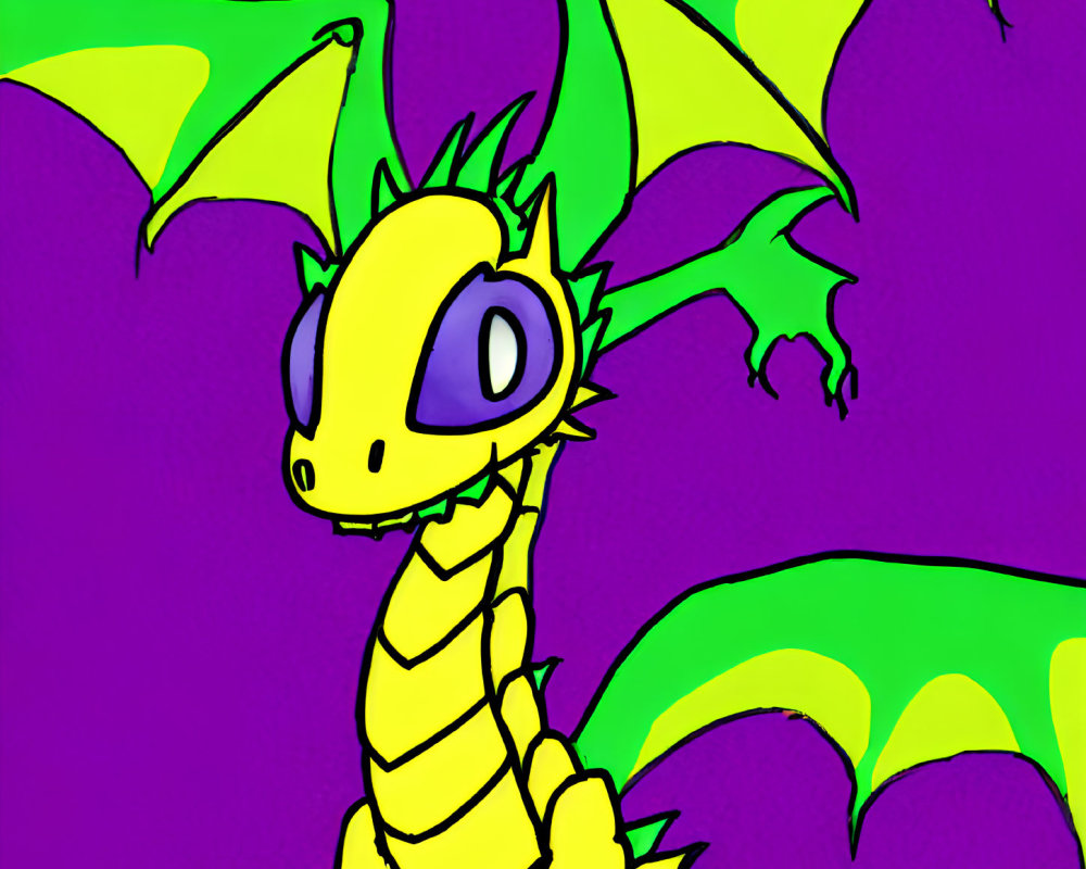 Smiling Cartoon Dragon with Yellow Scales and Green Wings