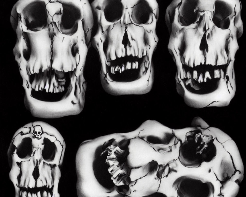 Collection of Five Skull-Faced Masks with Eerie Expressions