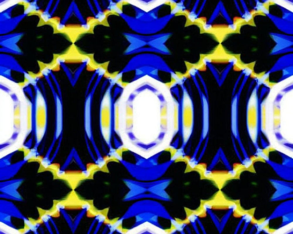 Symmetrical Blue, Yellow, and Black Psychedelic Pattern