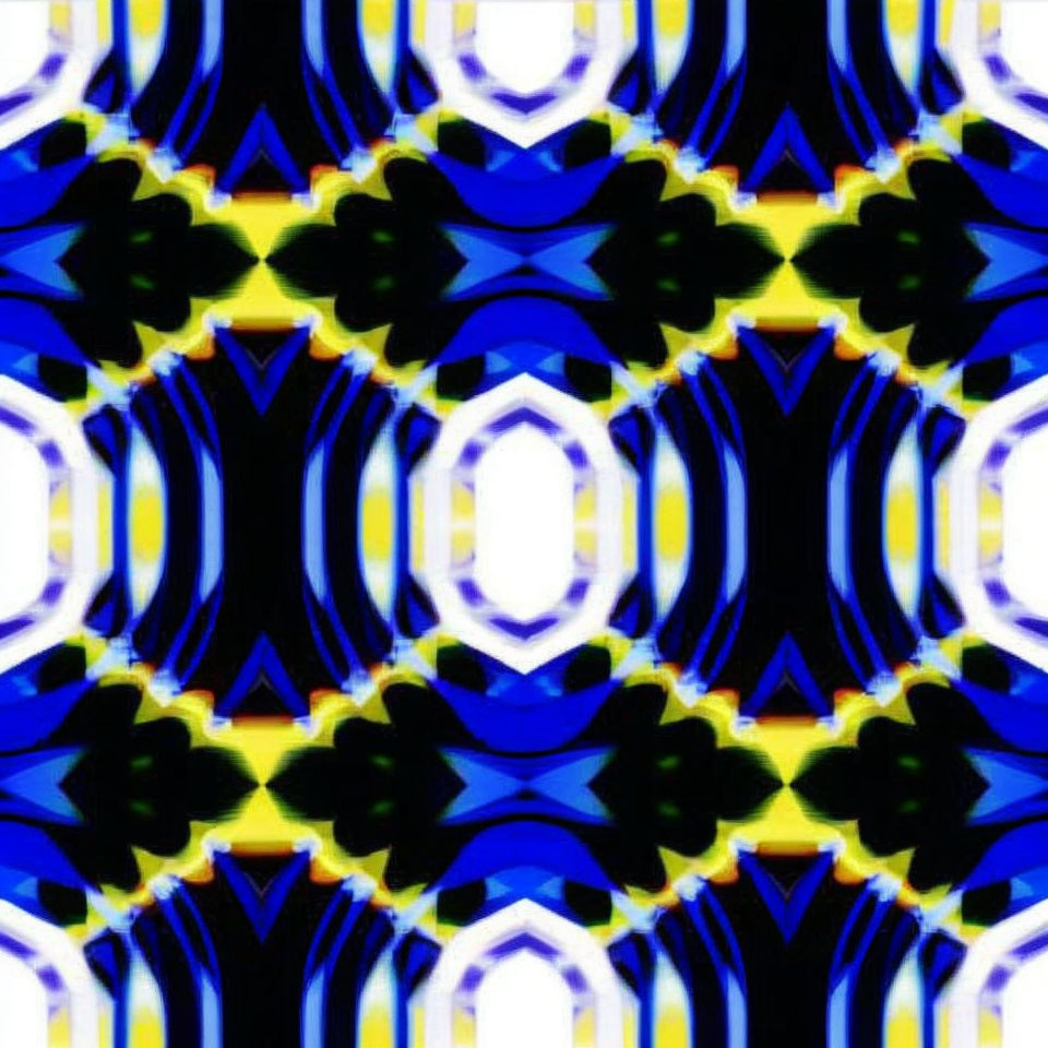 Symmetrical Blue, Yellow, and Black Psychedelic Pattern
