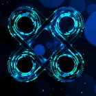 Blue bioluminescent rings form infinity symbol with diver in background