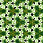 Green and Yellow Abstract Pattern with Lattice Structure and Stars on White Background