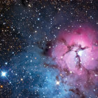 Colorful Pink Nebula with Stars and Stardust in Blue Interstellar Clouds