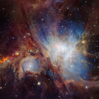 Colorful Nebula with Swirling Clouds and Bright Stars