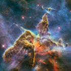 Colorful Nebula and Stars with Hubble Space Telescope Silhouette
