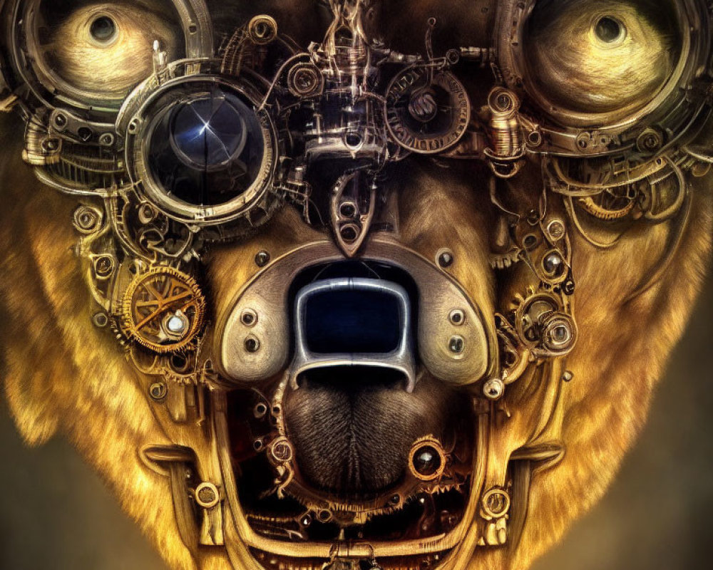 Steampunk Lion Artwork with Mechanical Elements