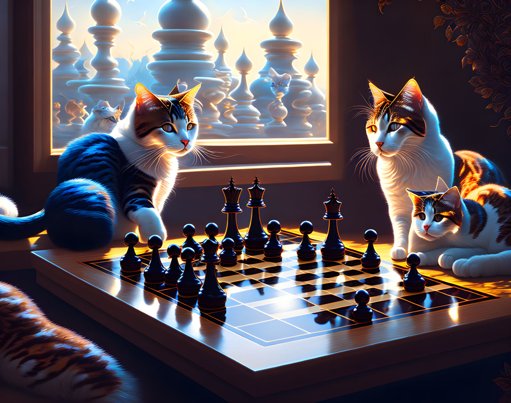 Cats playing chess