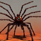 Detailed 3D illustration of large mechanical spider in futuristic cityscape