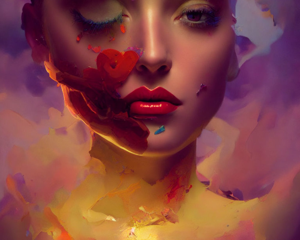 Colorful Abstract Portrait of Woman with Kiss Mark