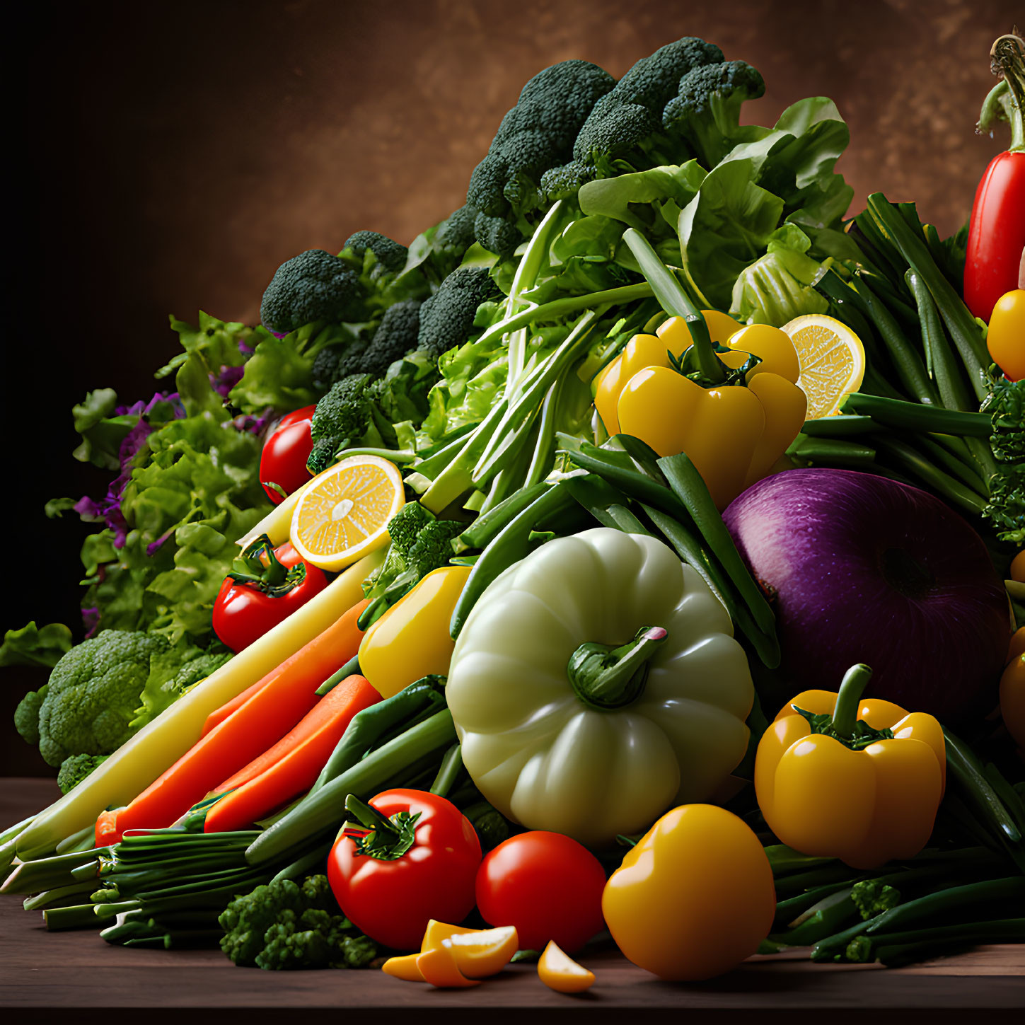 Colorful Fresh Vegetable Arrangement on Dark Background