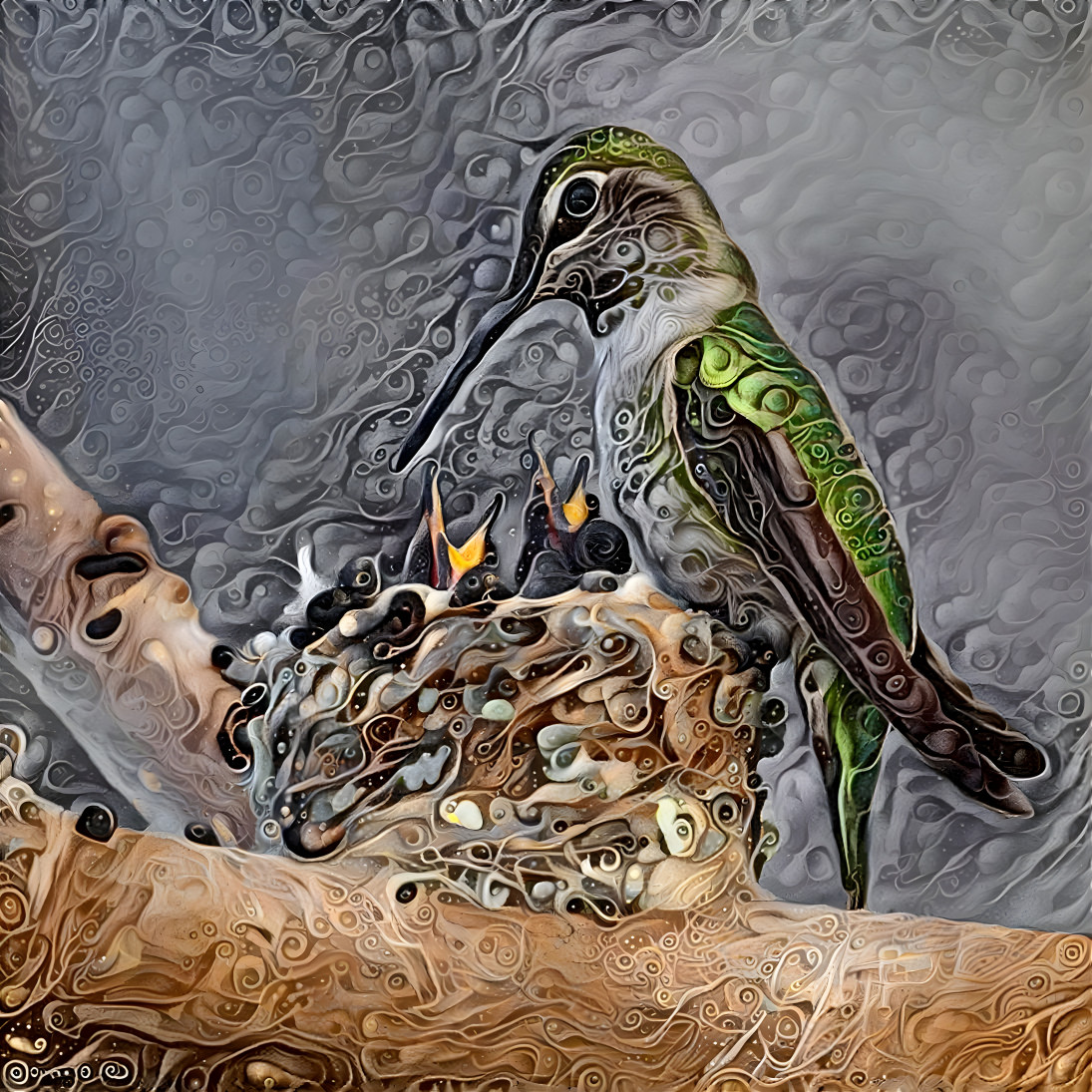 colibri feeds the brood