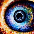 Detailed Close-Up Illustration of Human Eye with Mosaic-Like Iris