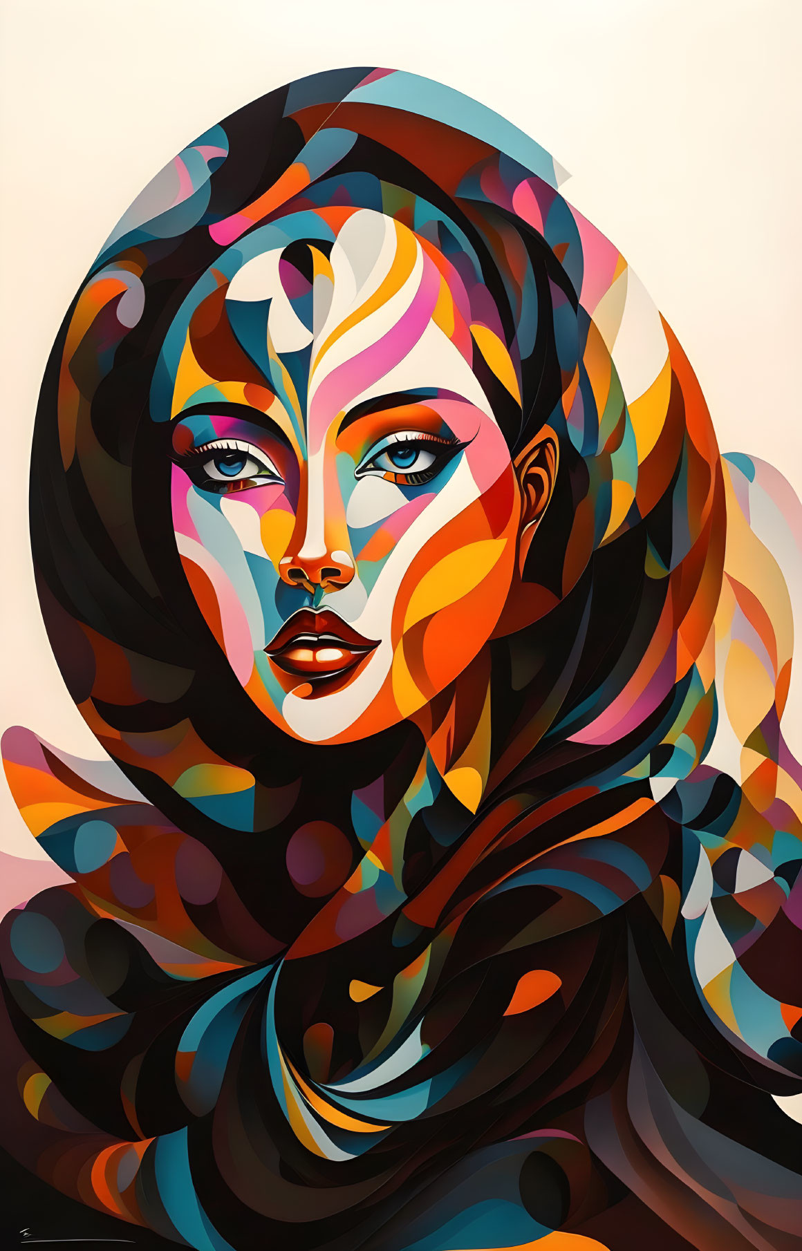 Vibrant abstract portrait with swirling warm hues.