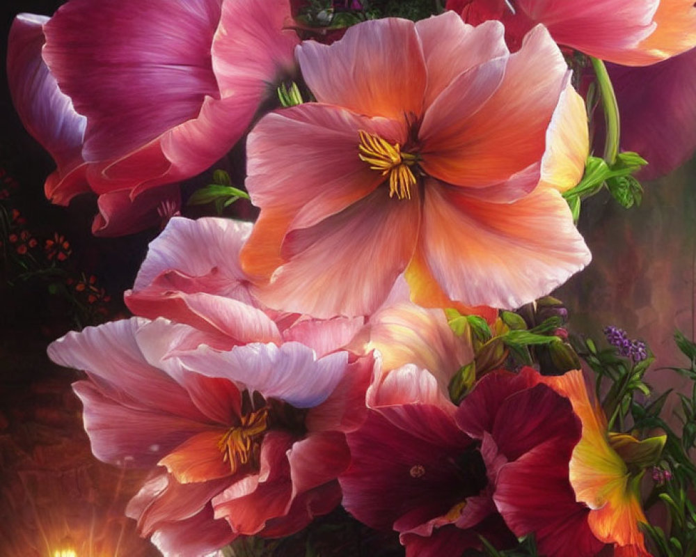 Colorful Hibiscus Flowers Painting with Delicate Petals