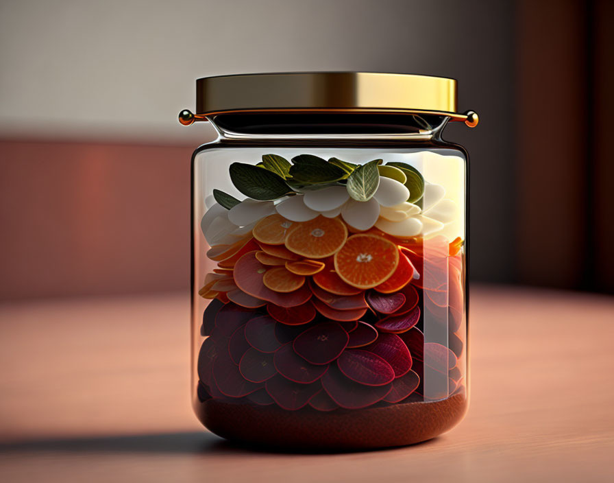 Colorful Paper Cutouts in Transparent Jar with Gold Lid