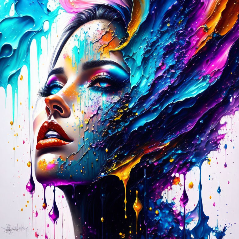 Colorful Abstract Profile Painting of Woman's Hair and Features