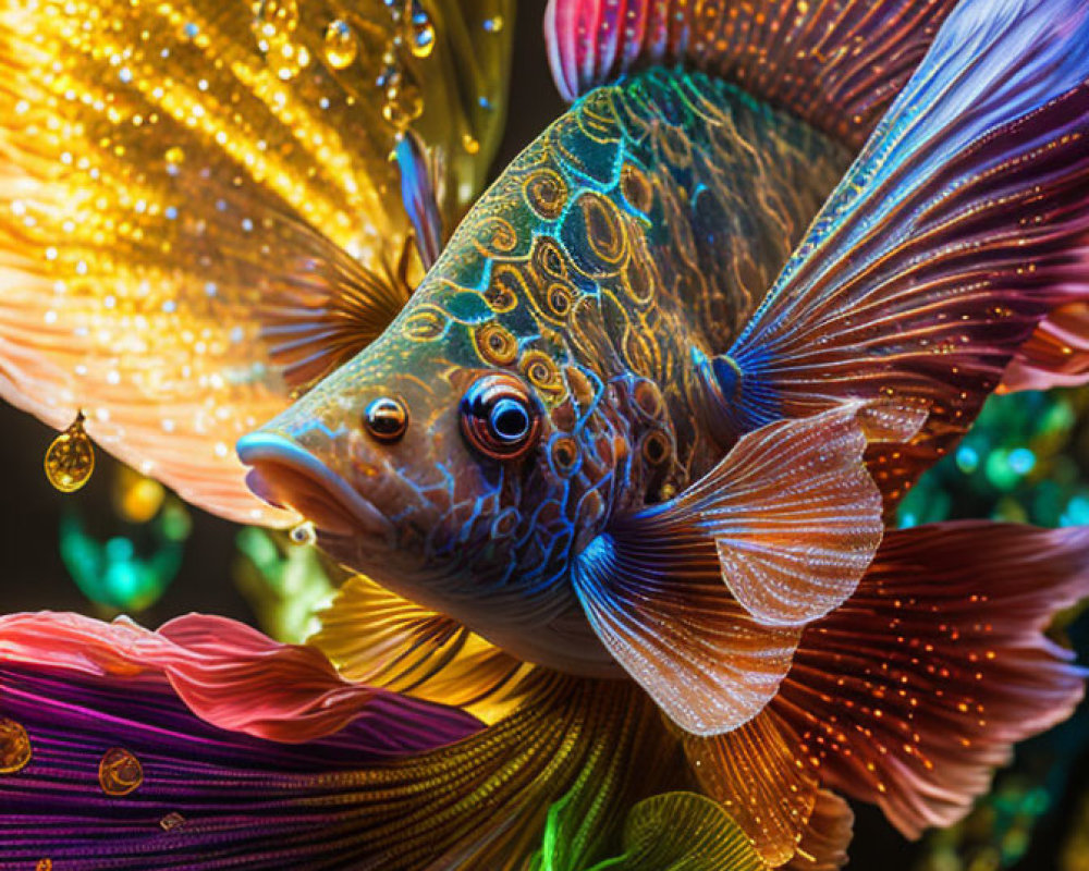 Colorful Siamese Fighting Fish Close-Up with Intricate Patterns