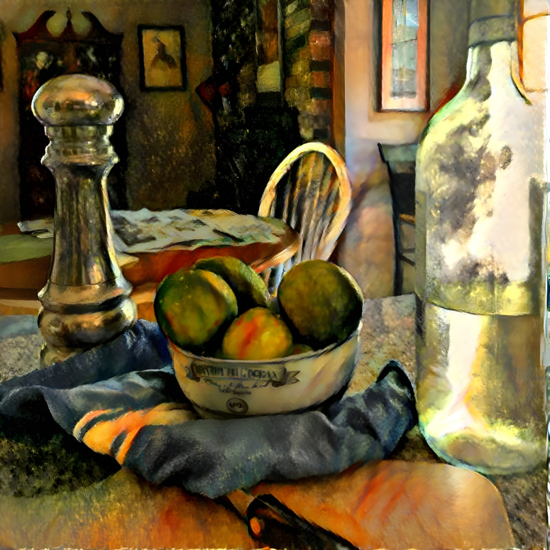 Still Life with a Bowl of Limes and Newspaper