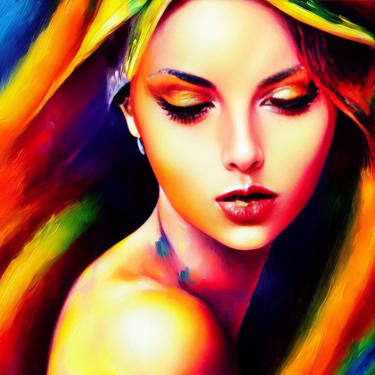 Colorful Abstract Rainbow Palette Portrait of Woman