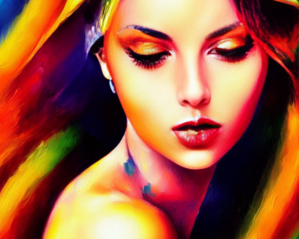Colorful Abstract Rainbow Palette Portrait of Woman