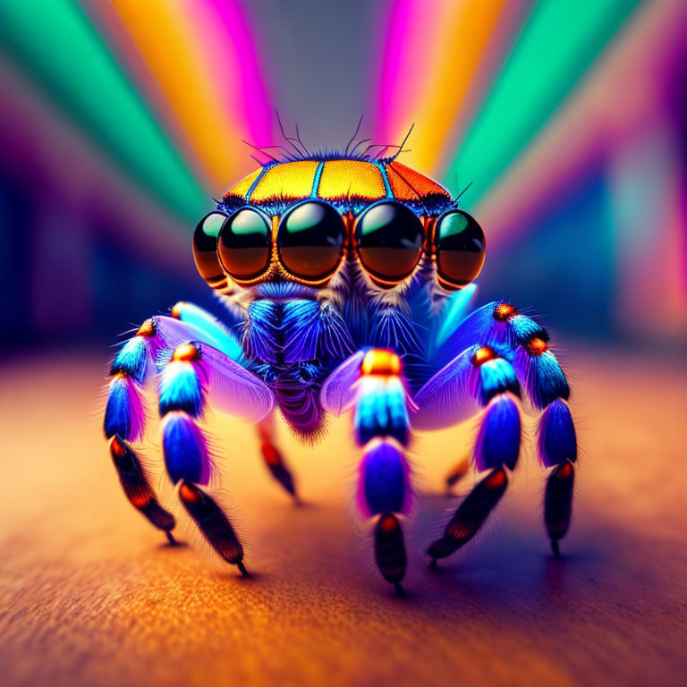 Colorful Jumping Spider on Radial Light Beams