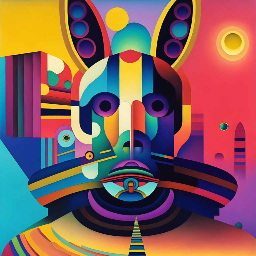 Vivid Abstract Art: Modernist Stylized Face with Geometric Shapes