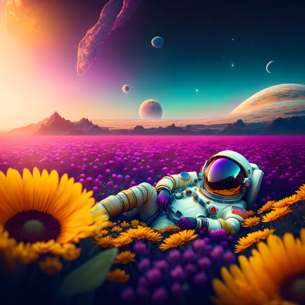 Astronaut in a Field of Flowers