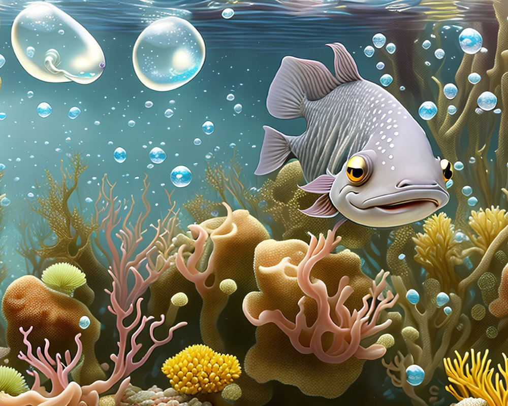 Vibrant Cartoon Fish in Colorful Underwater Scene