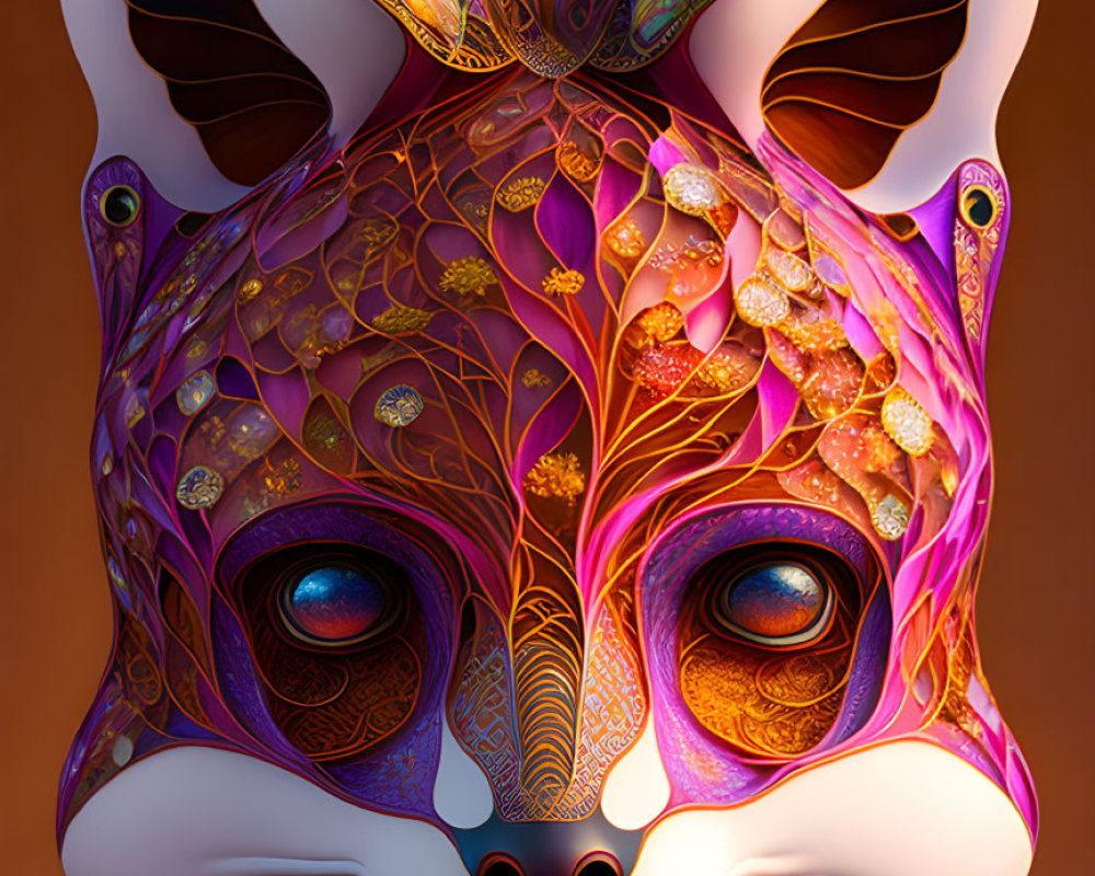 Stylized fox face with intricate patterns and captivating eyes