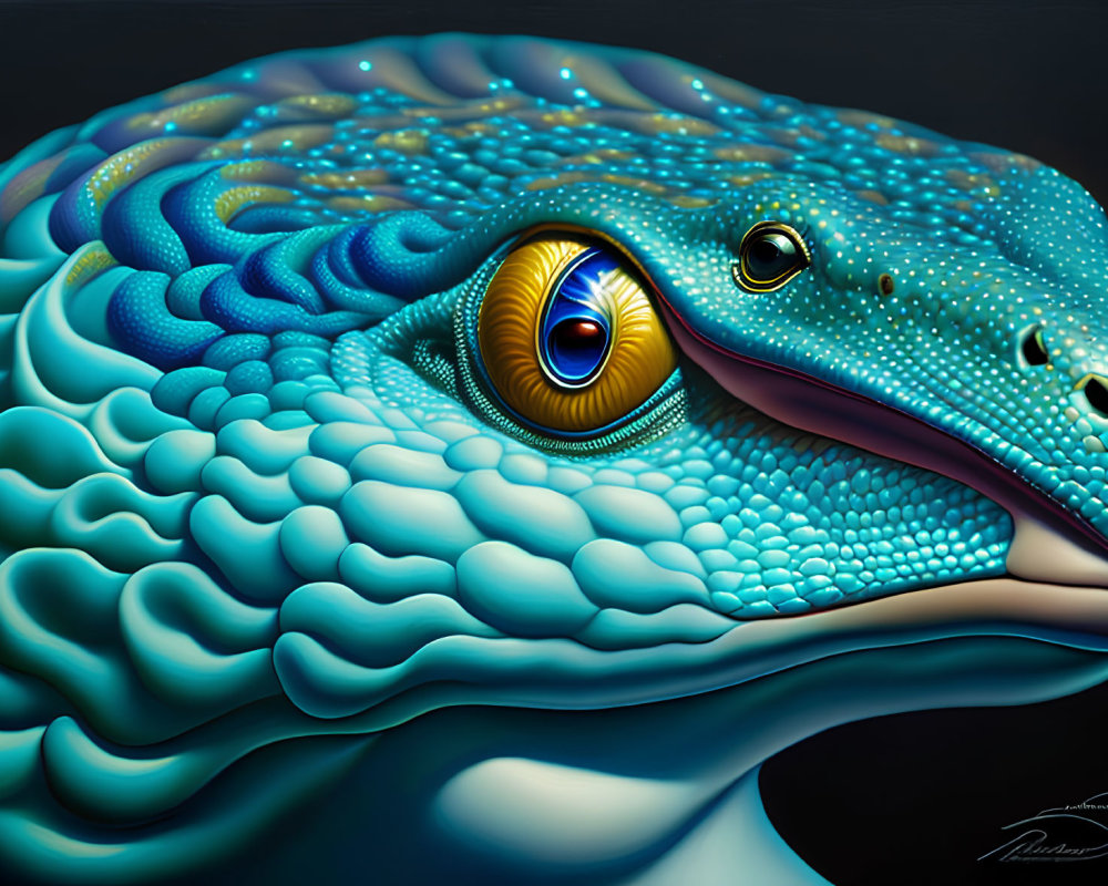 Detailed Blue Reptile with Textured Skin and Golden Eye