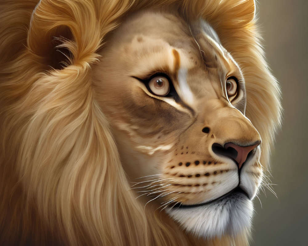 Detailed Close-Up Digital Artwork of Lion's Intense Gaze & Lush Mane