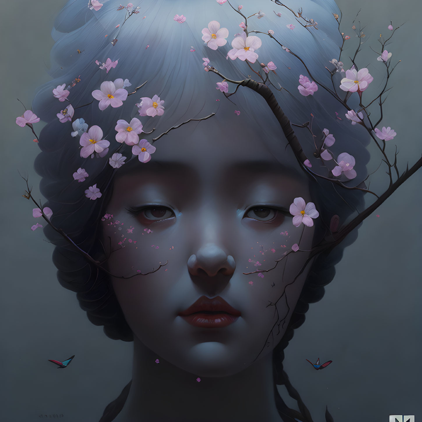 Girl with Cherry blossom branches