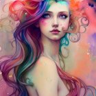Vibrant surreal portrait of a woman with cosmic nebula hair