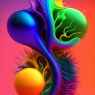 Vibrant digital leaf with fractal design on colorful gradient background