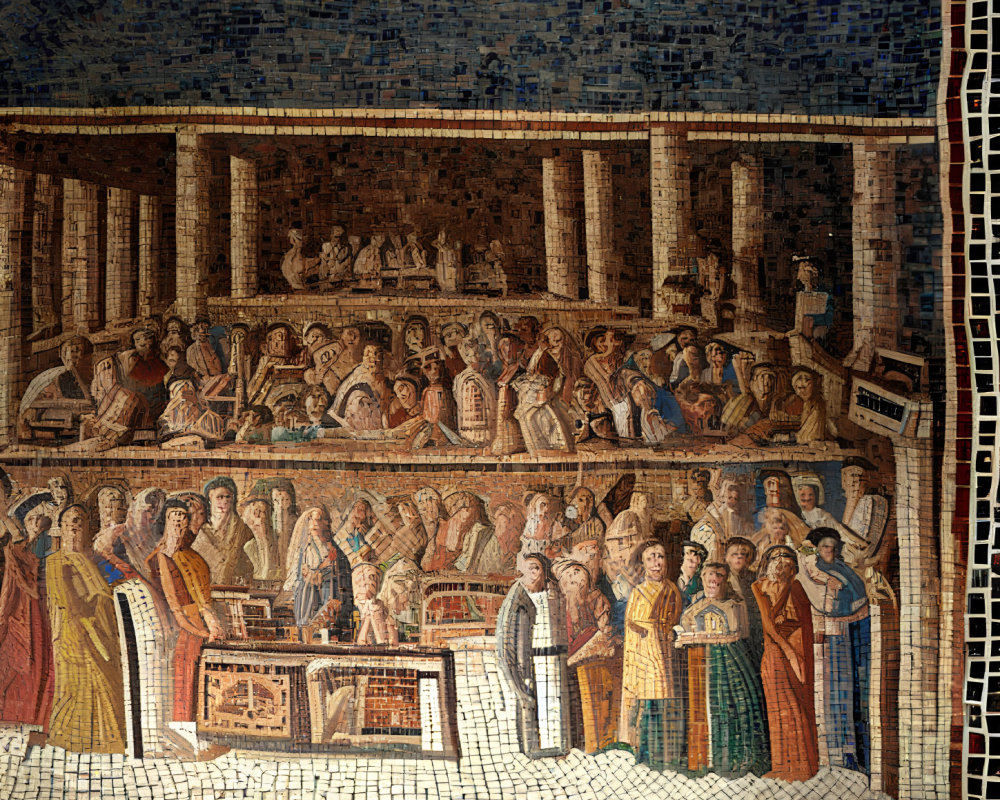Detailed Classical Scene Mosaic with Figures and Architecture