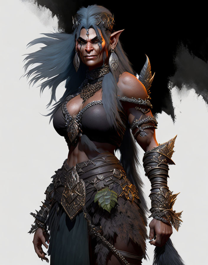 Fantasy illustration of fierce female orc in tribal armor
