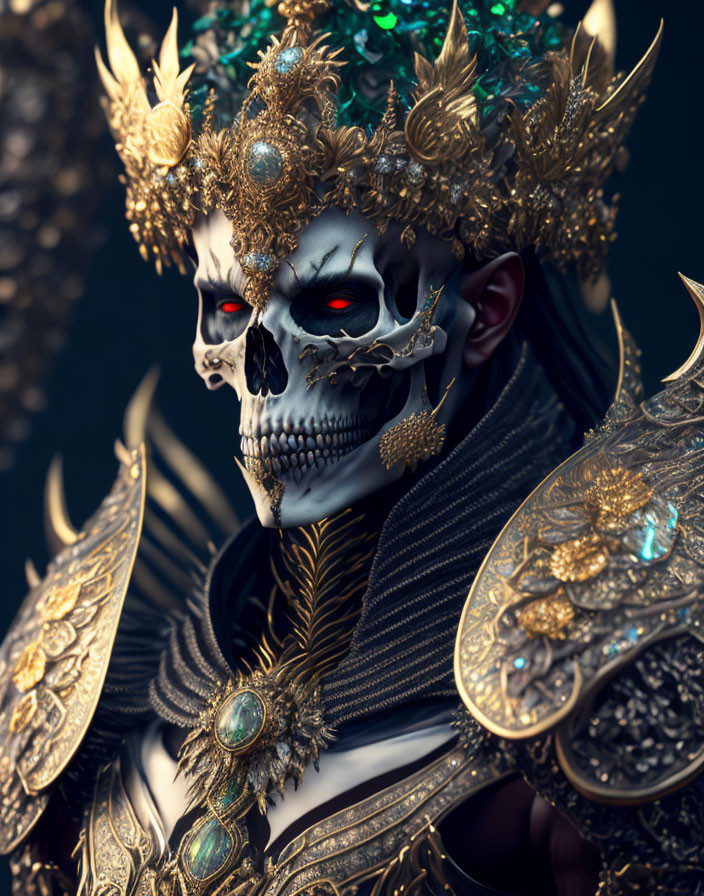 Skeleton in Golden Armor with Red Eyes: Detailed Artwork
