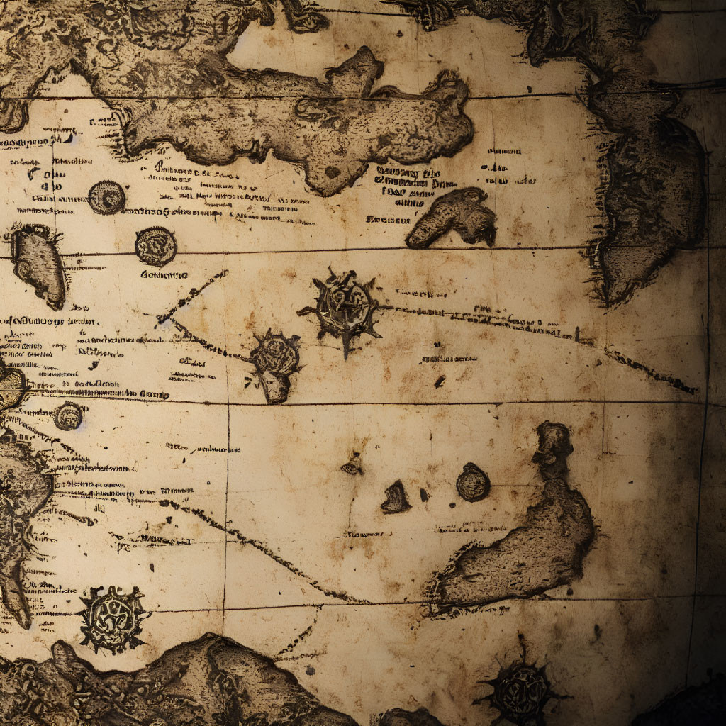 Detailed Antique-Style World Map in Sepia Tones