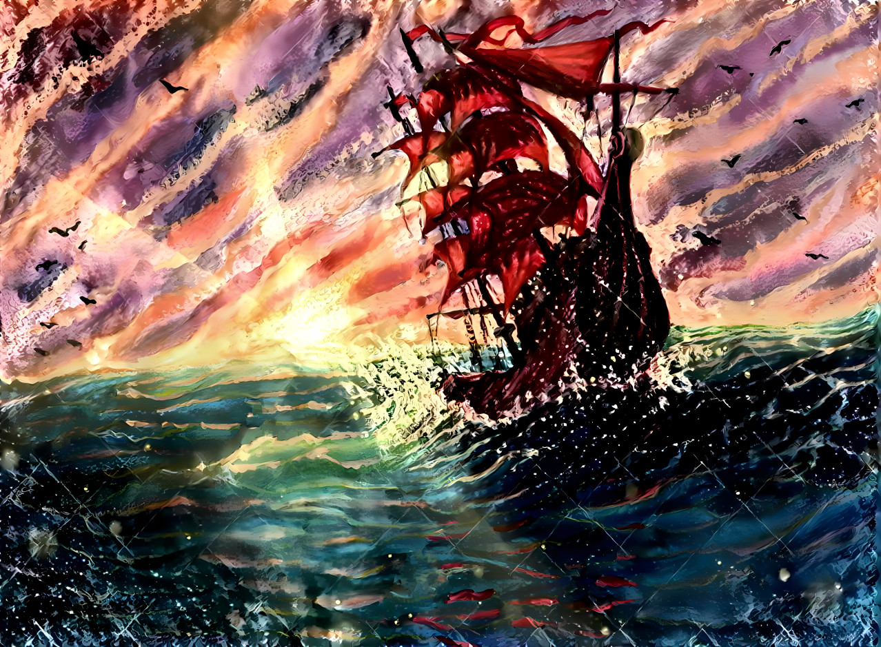 A ship with scarlet sails