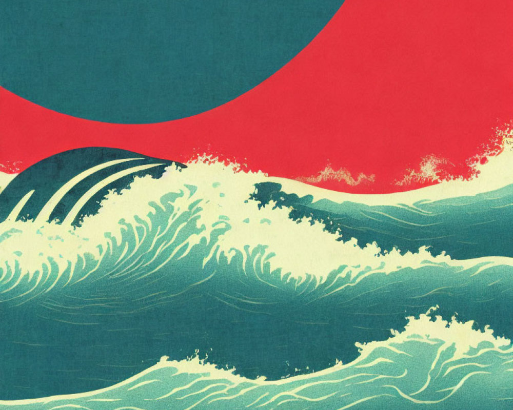 Stylized large wave in Japanese woodblock print style