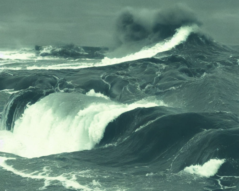 Sepia-Toned Image of Turbulent Ocean Waves and Dark Skies