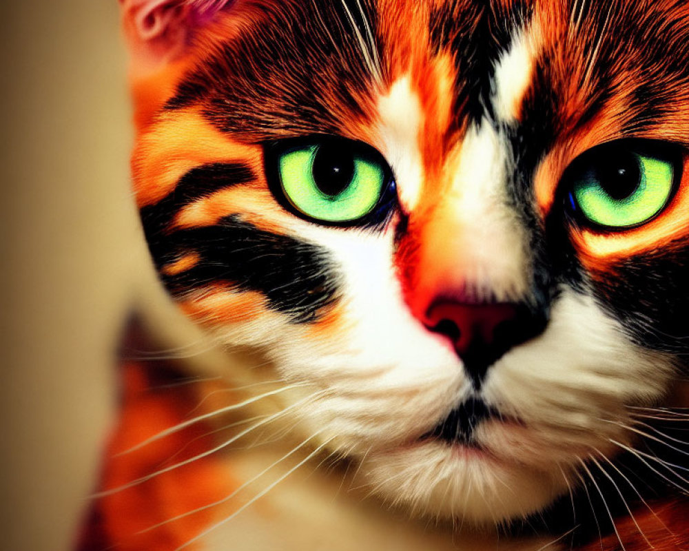 Calico Cat with Green Eyes and Vibrant Fur