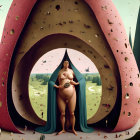 Surreal Artwork with Rotund Figures and Whimsical Castles