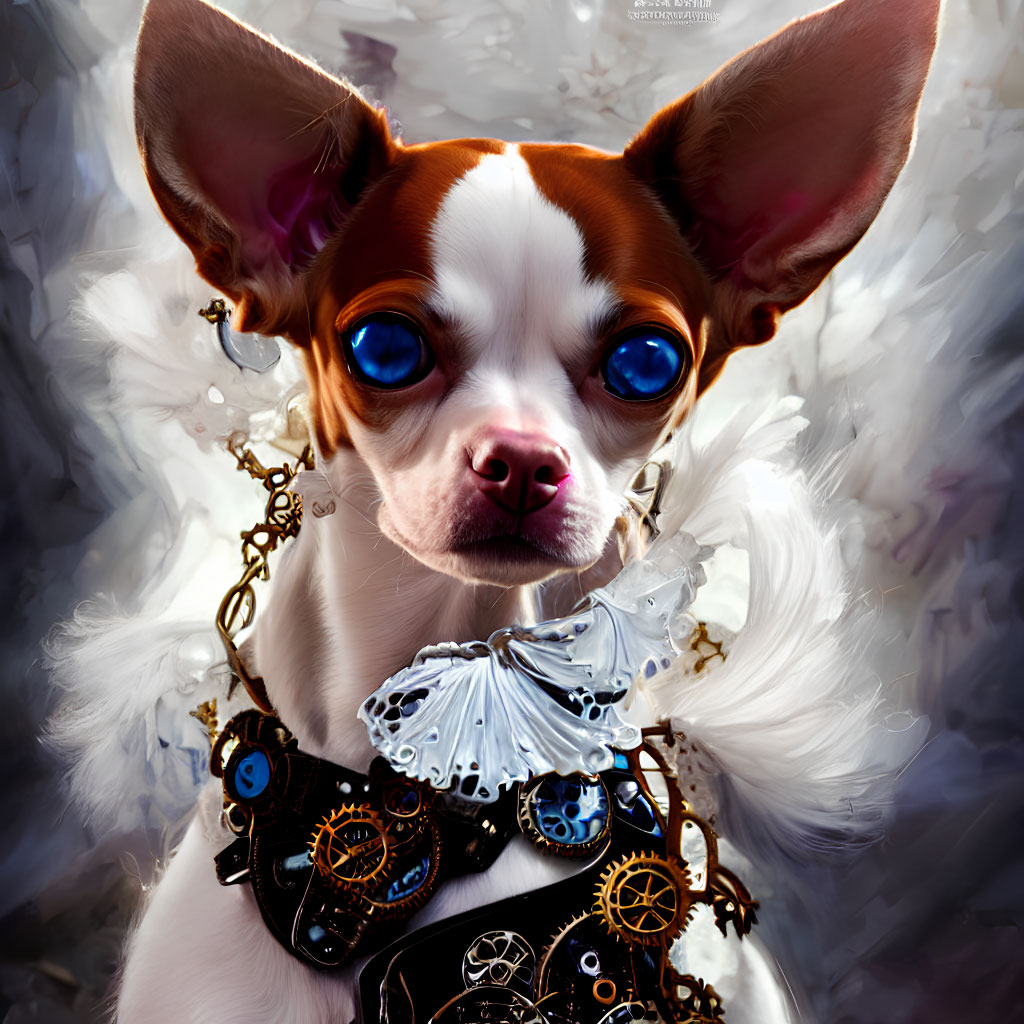 Steampunk Chihuahua with Striking Blue Eyes and Gears